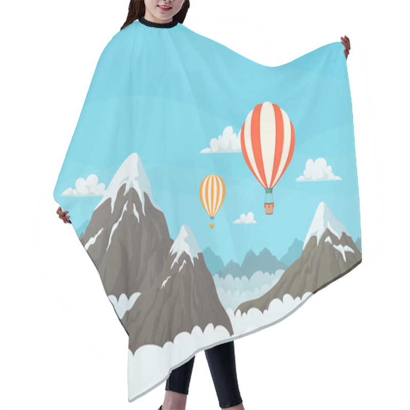 Personality  Striped Hot Air Balloons Flying Over Snowy Mountains And Clouds. Hair Cutting Cape