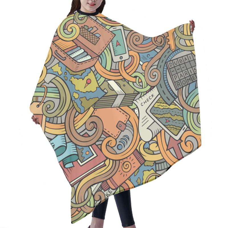 Personality  Cartoon Doodles Travel Planning Seamless Pattern Hair Cutting Cape