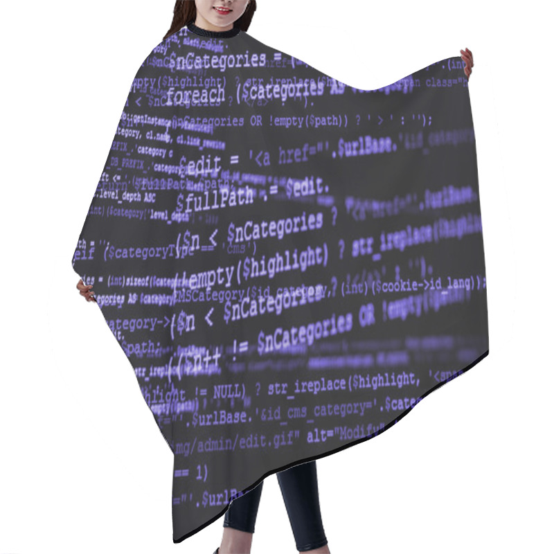 Personality  Programming Code On Black Screen, Purple Text Hair Cutting Cape