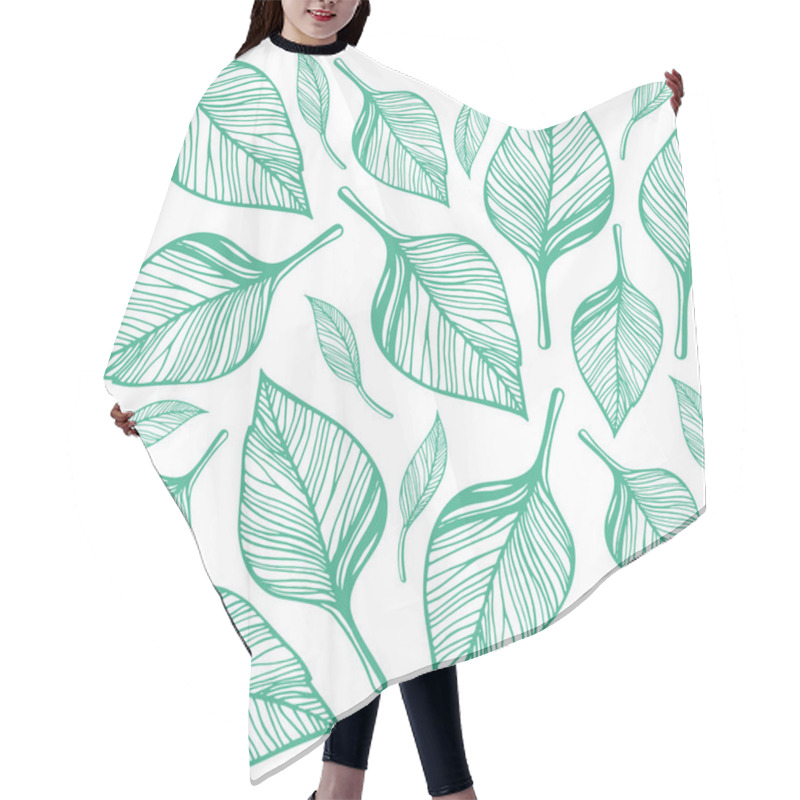 Personality  Seamless Pattern With Green Leaves. Hand Drawn Vector Illustration Hair Cutting Cape