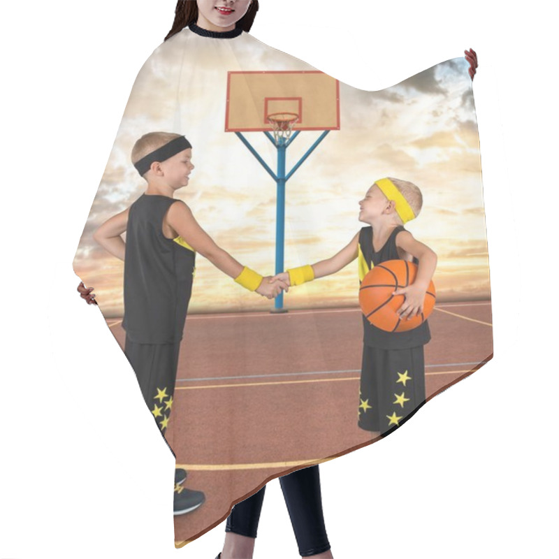 Personality  Two Brothers In The Form Of A Basketball Play In Street Basketball. Hair Cutting Cape