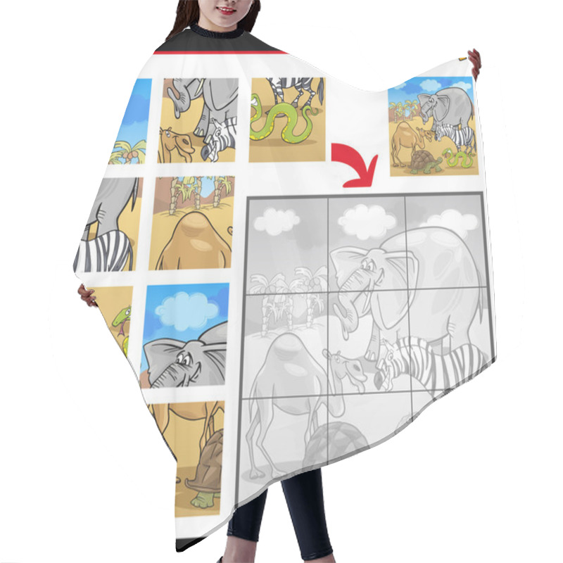 Personality  Cartoon Safari Animals Jigsaw Puzzle Hair Cutting Cape