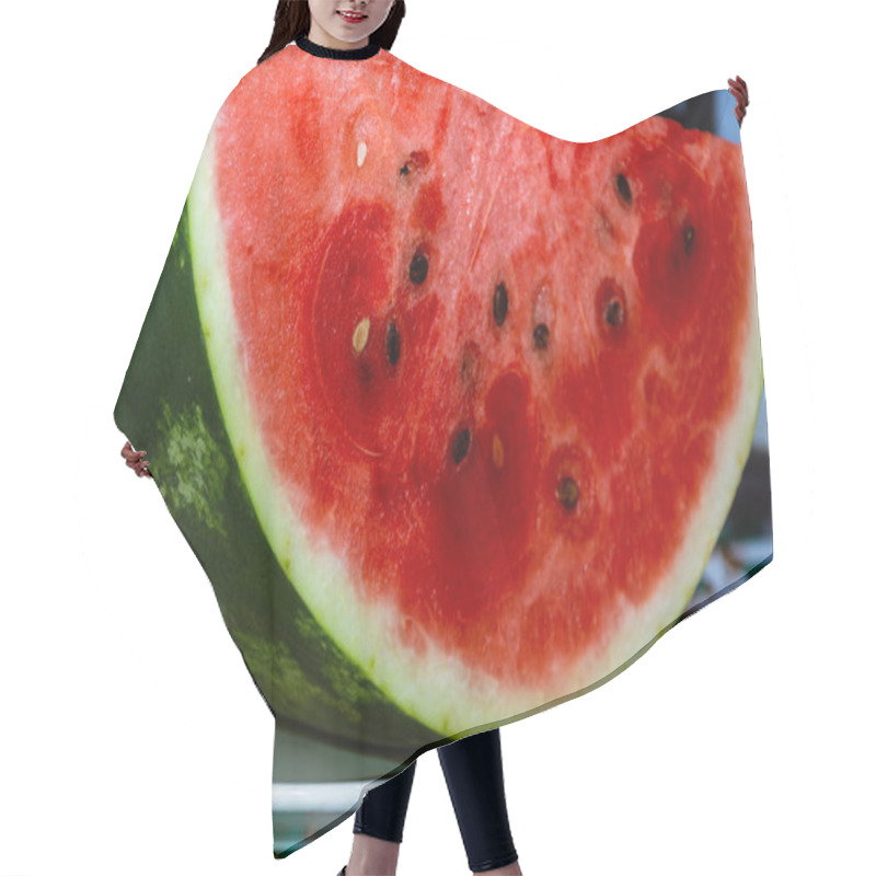 Personality  Closeup Of Piece Of Watermelon On Table Hair Cutting Cape