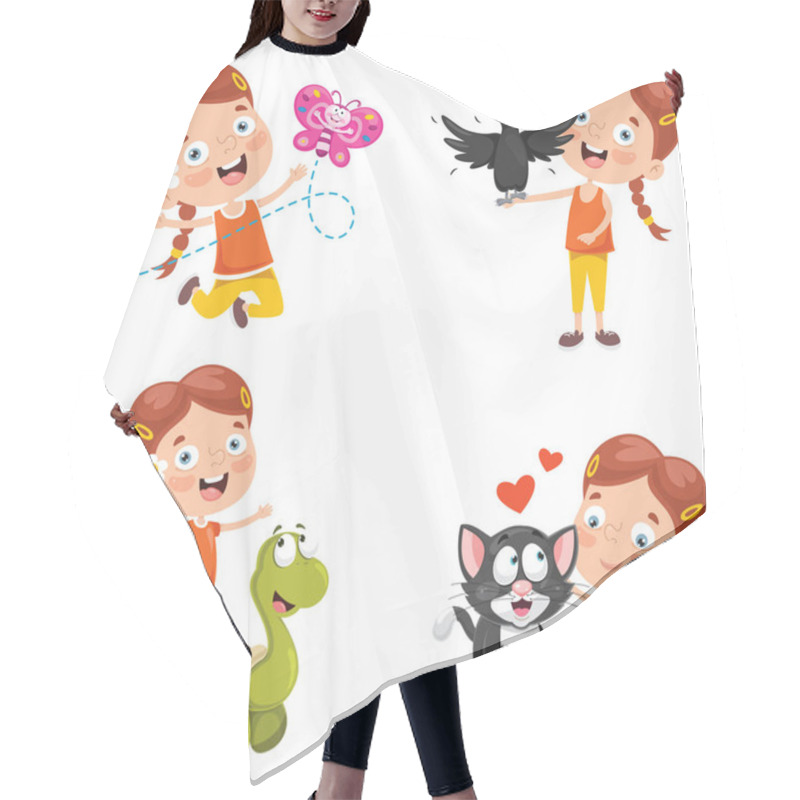 Personality  Little Girl Playing With Animals Hair Cutting Cape