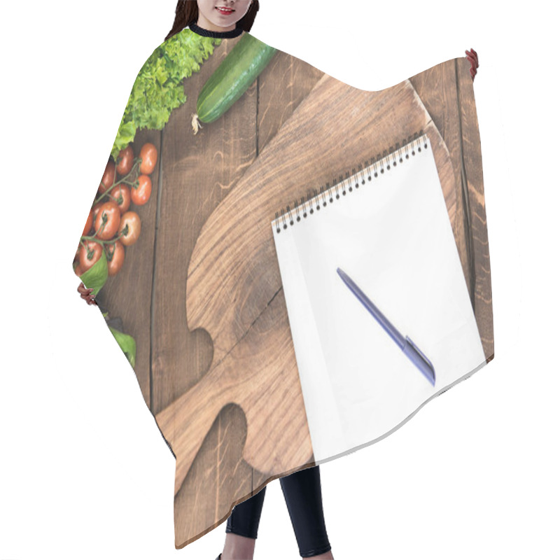 Personality  Notepad With Raw Vegetables On Table Hair Cutting Cape