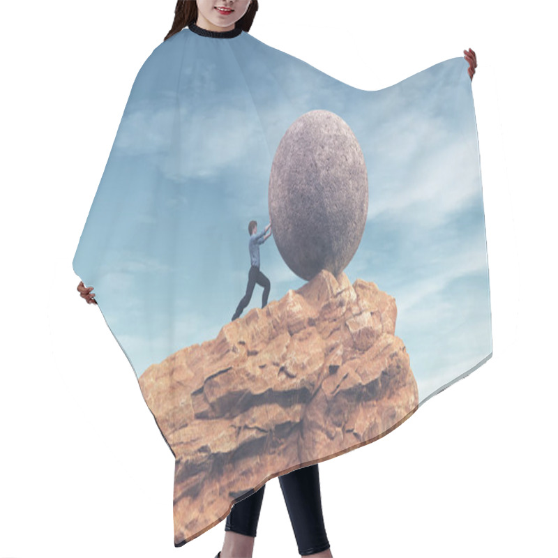 Personality  Man Pushing A Large Stone Hair Cutting Cape