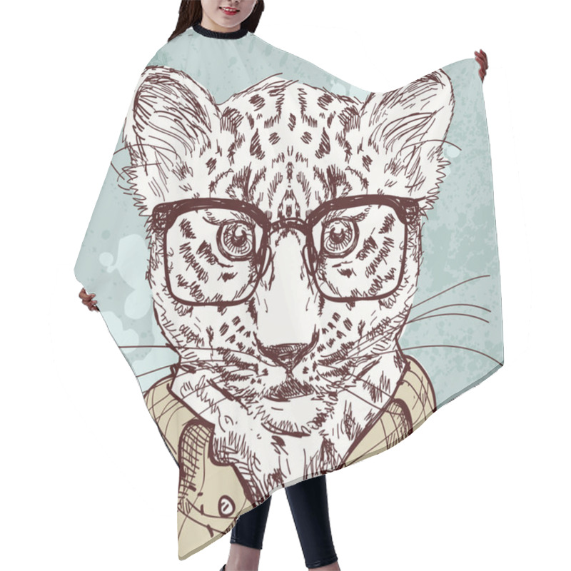 Personality  Vector Hipster Leopard With Glasses And Suit Hair Cutting Cape