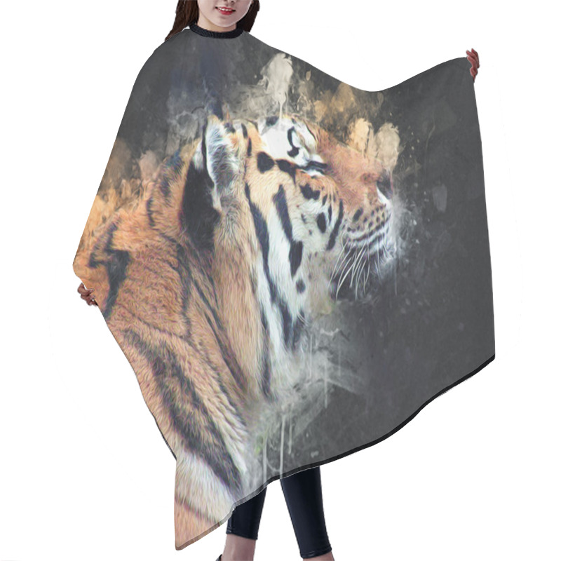 Personality  Tiger Art Illustration Old Drawing Hair Cutting Cape