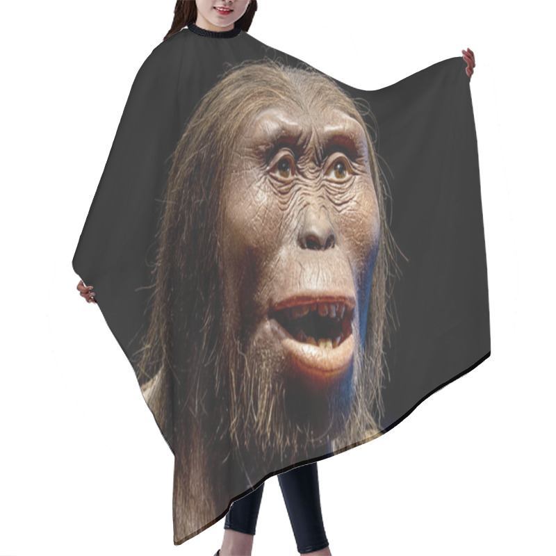 Personality  Lucy Neanderthal Cro-magnon Female Isolated On Black Hair Cutting Cape