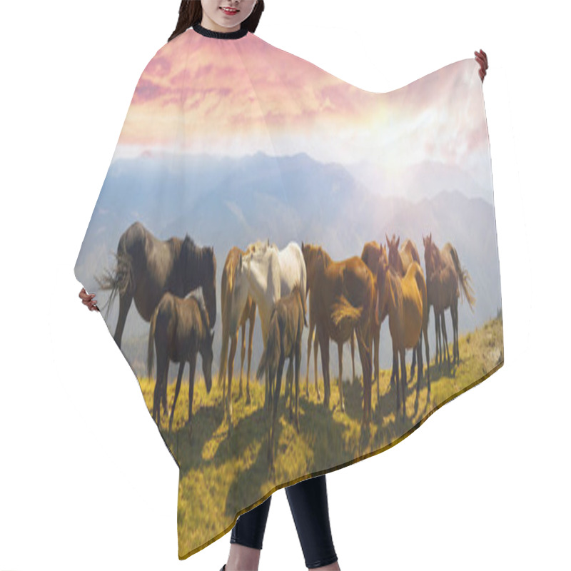 Personality  Horses On The Mountain Top Hair Cutting Cape