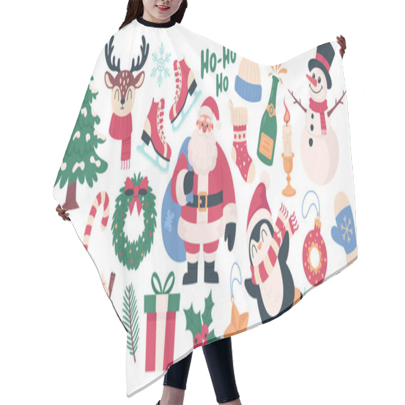 Personality  Christmas Set. Christmas Elements Are Hand-drawn On A White Background Hair Cutting Cape