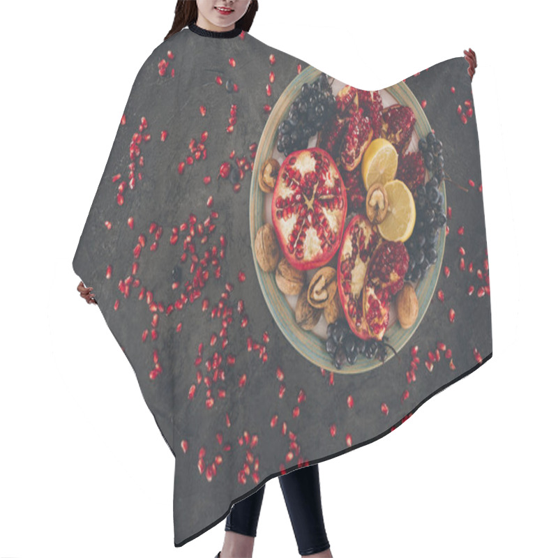 Personality  Plate With Pomegranates And Grapes With Lemons Hair Cutting Cape