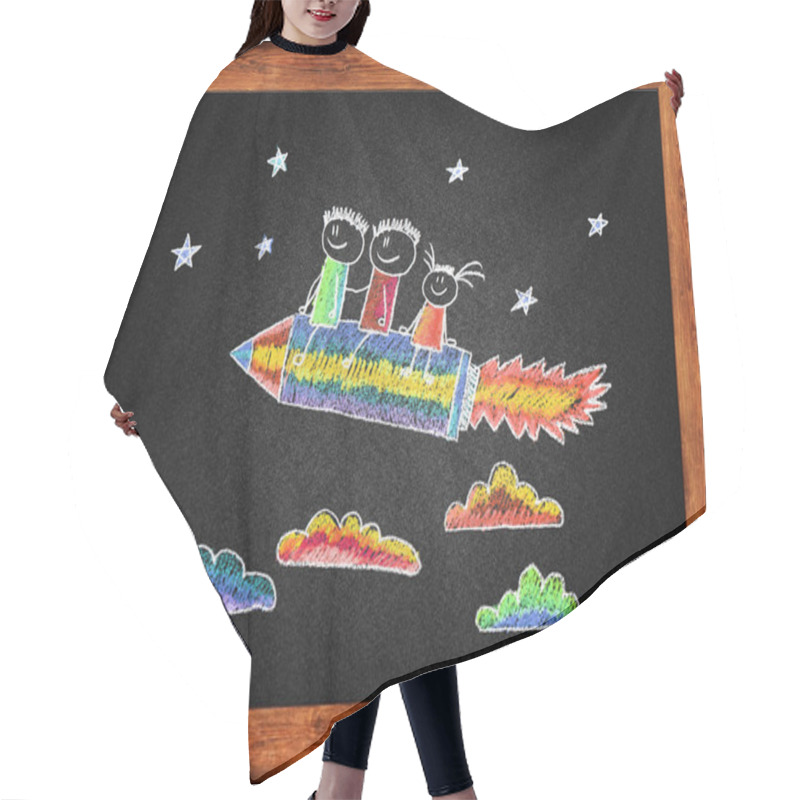 Personality  Happy Kids With Pencil Shaped Rocket Hair Cutting Cape