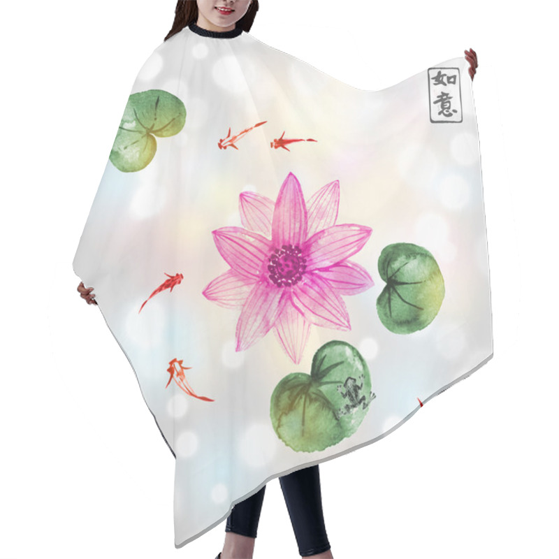 Personality  Lotus Flower And Little Fishes In Pond Hair Cutting Cape