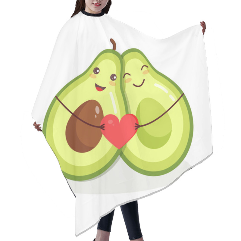 Personality  Cute Loving Couple Of Halves Of An Avocado Hugging And Holding A Heart. Vector Illustration Of Valentine's Day For Postcard, Textile, Decor, Poster. Greeting Card Hair Cutting Cape