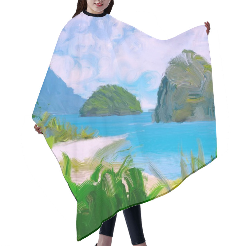 Personality  Abstract Creative Tropical Landscape Oil Picture Hair Cutting Cape