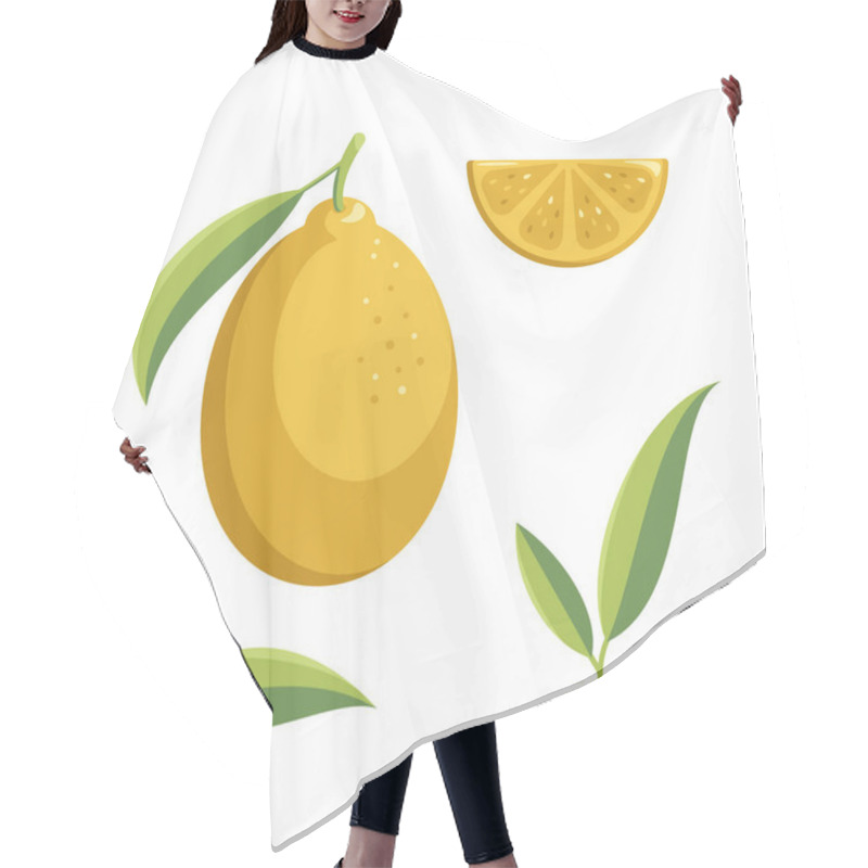 Personality  Lemon Collection. Fresh Whole Lemon, Lemon Slice And Leaf Lemon Isolated On White Background Hair Cutting Cape