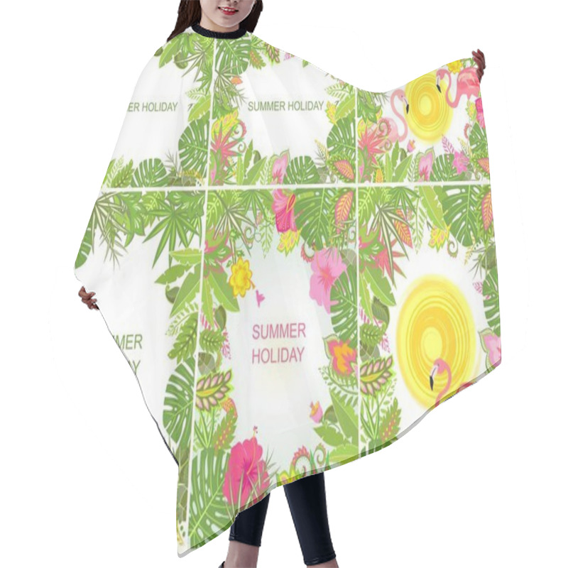 Personality  Summery Tropical Backgrounds With Exotic Flowers, Leaves And Flamingo Hair Cutting Cape