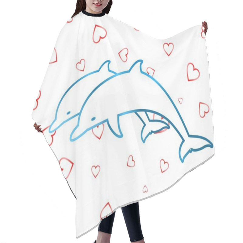 Personality  Two Leaping Dolphins On Heart Background Hair Cutting Cape