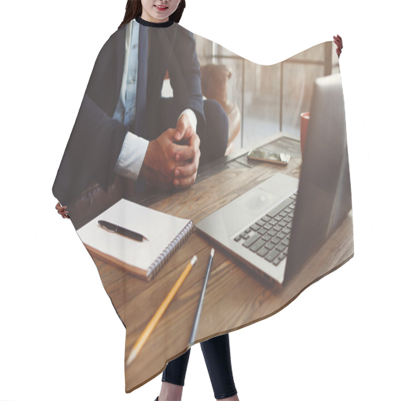 Personality  Office Employee Working At The Computer Hair Cutting Cape