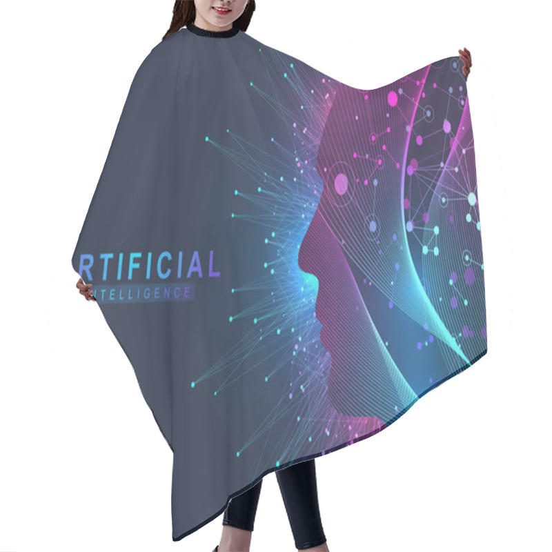 Personality  Futuristic Artificial Intelligence And Machine Learning Concept.. Human Big Data Visualization. Wave Flow Communication, Scientific Vector Illustration Hair Cutting Cape