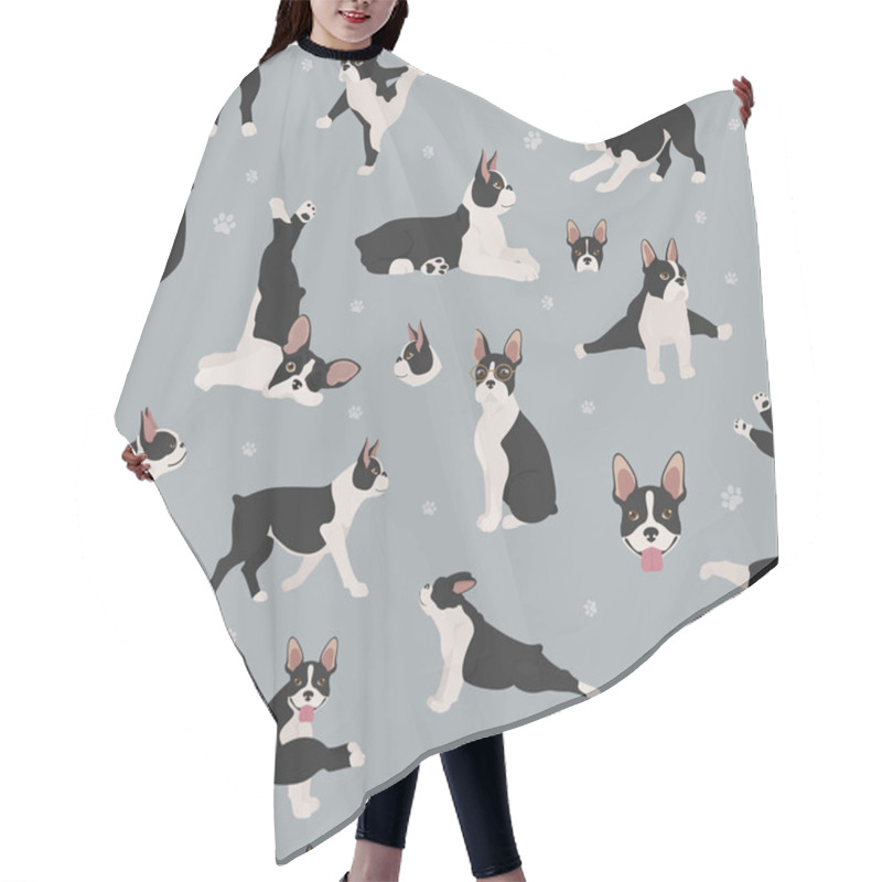 Personality  Boston Terrier Seamless Pattern. Dog Healthy Silhouette And Yoga Hair Cutting Cape