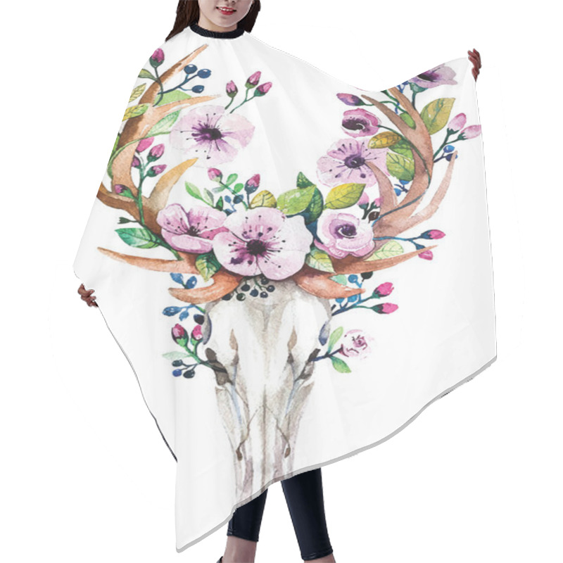 Personality  Deer Skull With Flowers Hair Cutting Cape