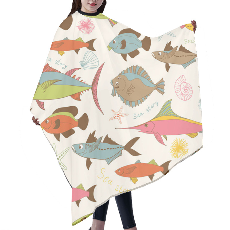 Personality  Motley Fishes Seamless Pattern Hair Cutting Cape