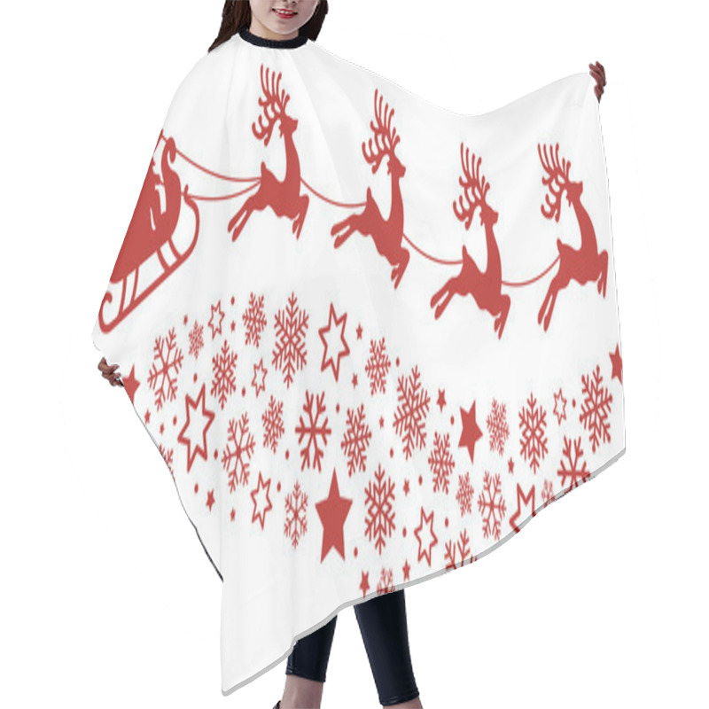 Personality  Santa Sleigh Reindeer Flying Snowflakes Red Silhouette Hair Cutting Cape