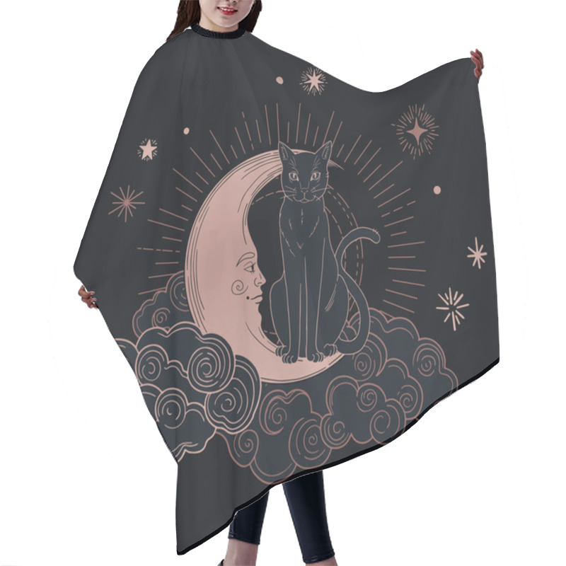 Personality   Illustration Of Mystic Cat With Mystic Space And Moon Hair Cutting Cape