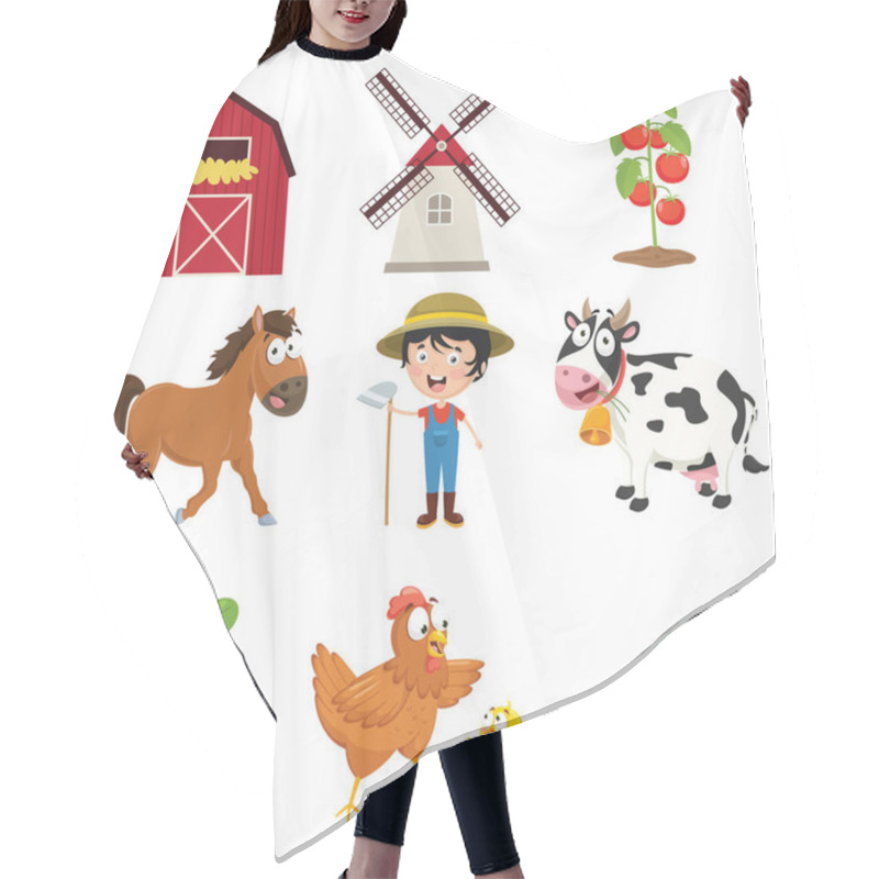 Personality  Vector Illustration Of Farm Things Hair Cutting Cape