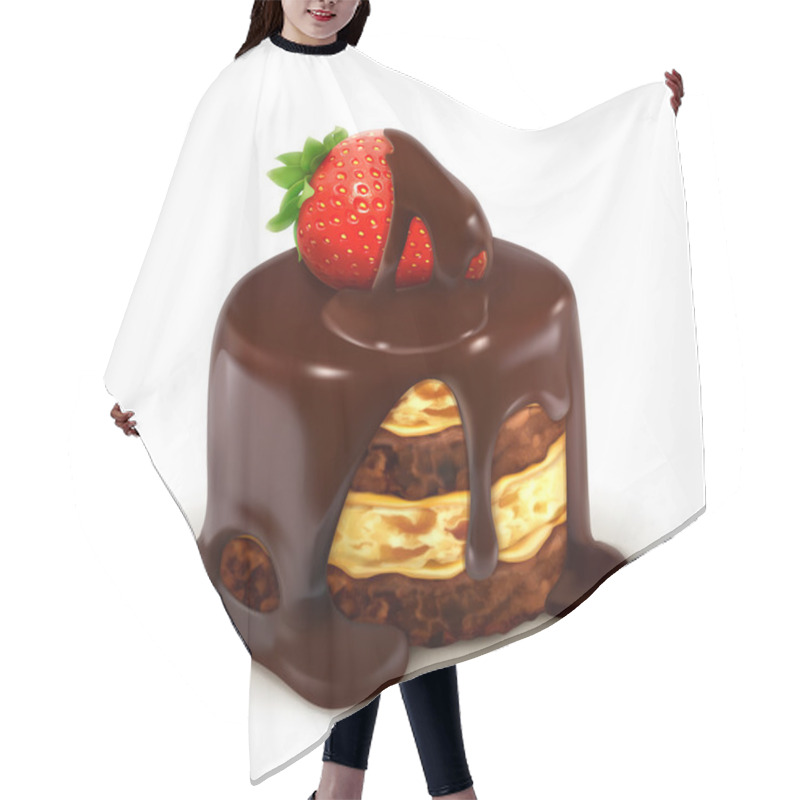 Personality  Cake With Strawberry In Chocolate, Detailed Vector Hair Cutting Cape