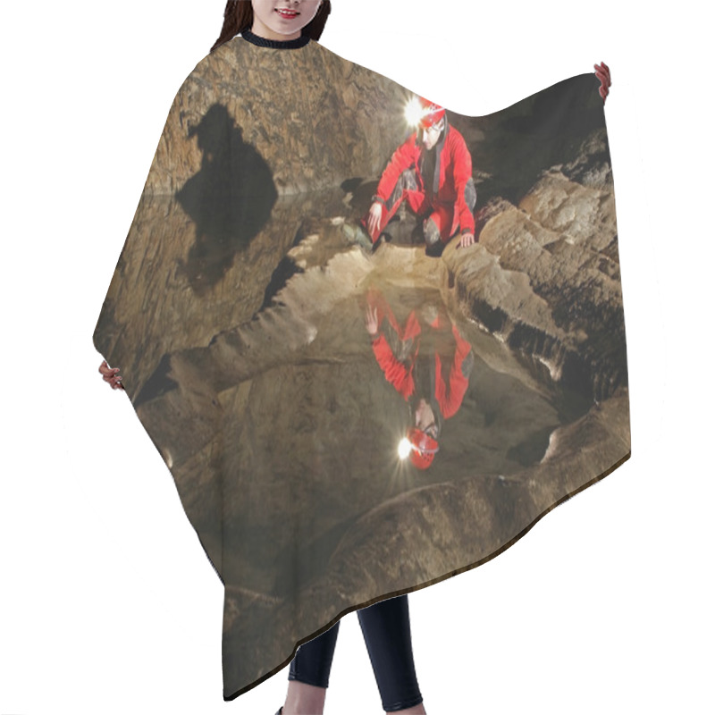 Personality  A Speleologist Reflection In Cave Water Hair Cutting Cape