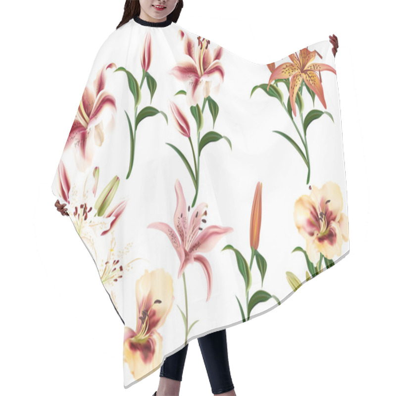 Personality  Collection Of Realistic Flowers Of Lilies Hair Cutting Cape