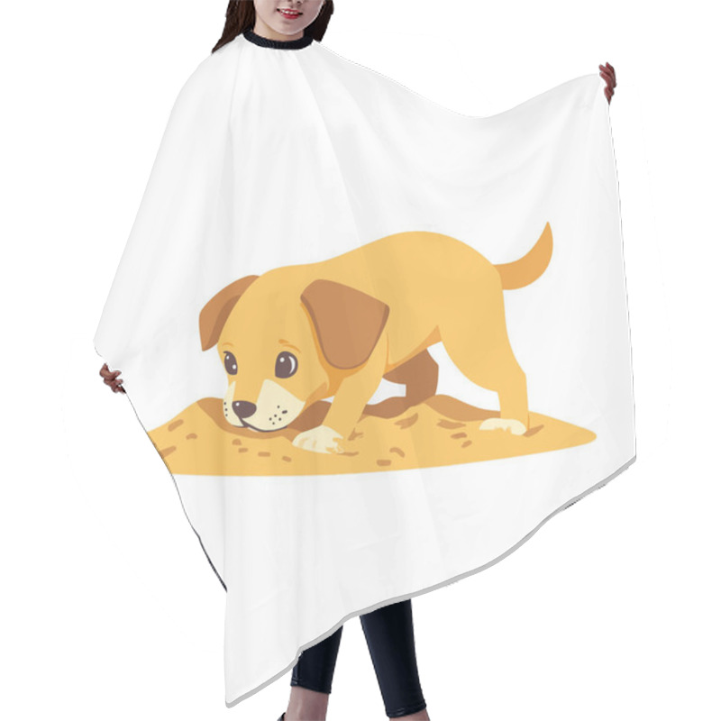 Personality   Simple A Playful Scene Of A Puppy Digging In The Sand At The Beach. Vector Hair Cutting Cape