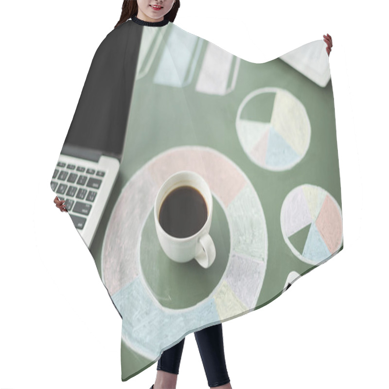 Personality  Laptop And Business Charts  Hair Cutting Cape