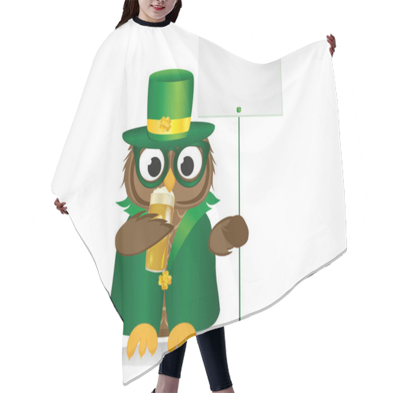 Personality  Happy Owl With Beer In A National Costume And Hat On St. Patrick Hair Cutting Cape