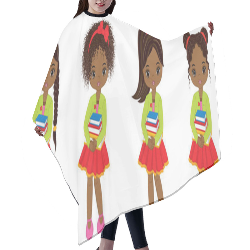 Personality  Vector Cute Little African American Girls With Books Hair Cutting Cape