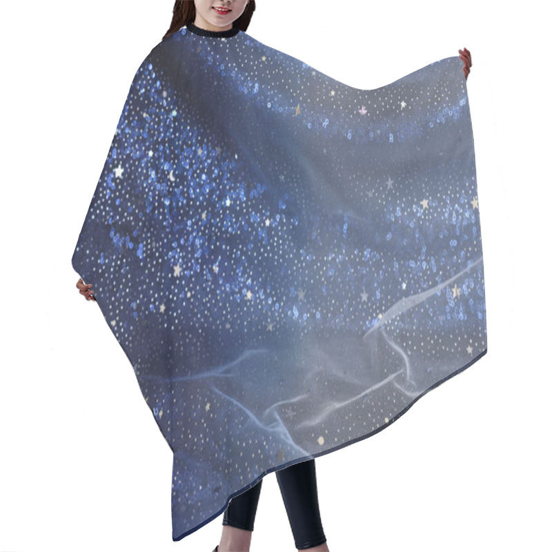 Personality  Dark Blue With Silver Stars Tulle Chiffon Texture Background Hair Cutting Cape