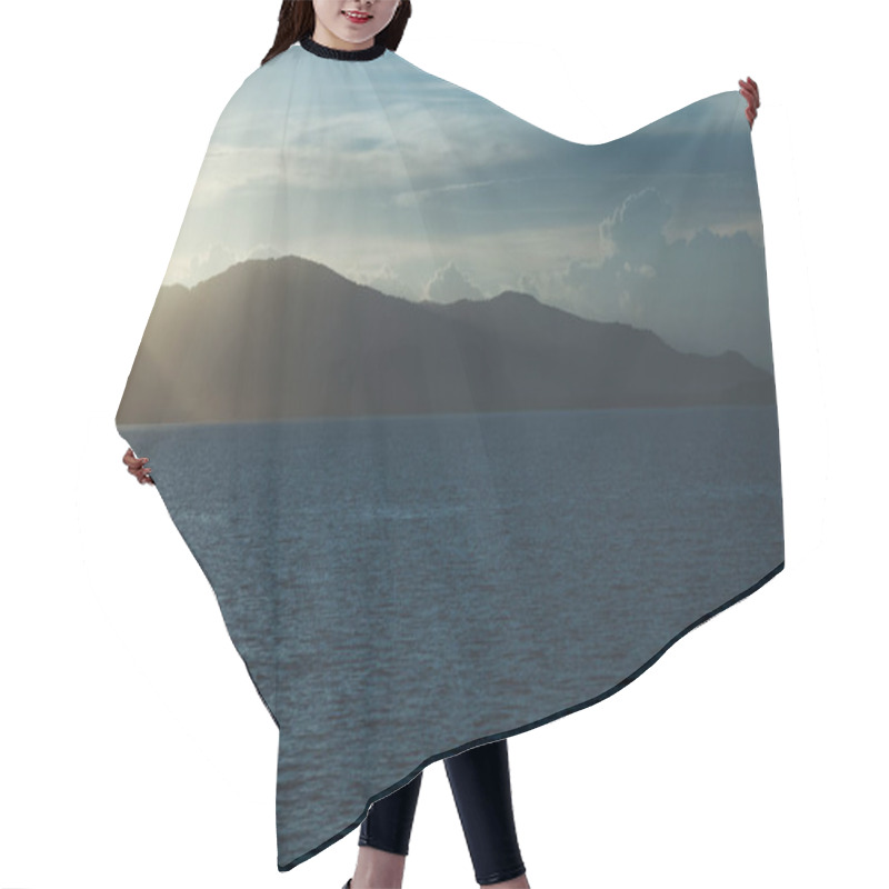 Personality  Beautiful Seascape With Hills Silhouette On Evening Hair Cutting Cape