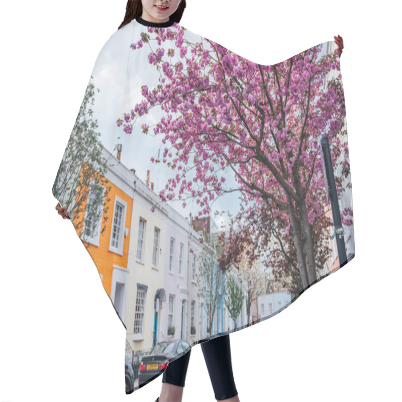 Personality  The Essence Of Spring In Notting Hill, London, With Lush Pink Cherry Blossoms Blooming Above The Street Hair Cutting Cape