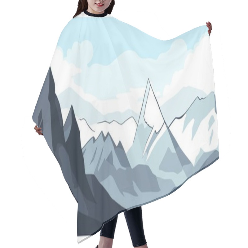 Personality  Flat Graphic Vector Illustration Of Abstract Snowy Mountain Landscape With Snowcapped Peak And Sharp Mount Range. Simple Decorative Cartoon Sketch Concept For Mountaineering Or Hiking Tourism. Hair Cutting Cape