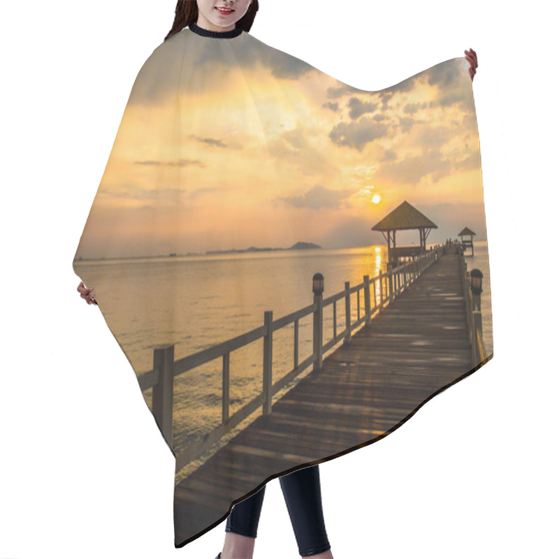 Personality  Landscape Of Wooded Bridge In The Port Between Sunsets Hair Cutting Cape