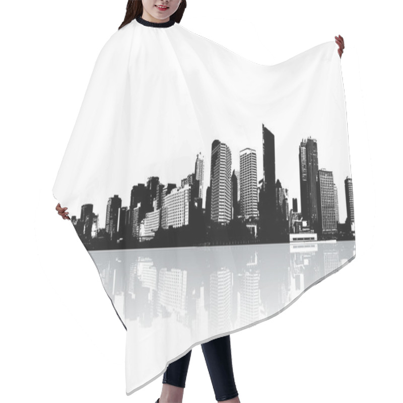 Personality  Skyscrapers Reflected On Water. Vector Art. Hair Cutting Cape