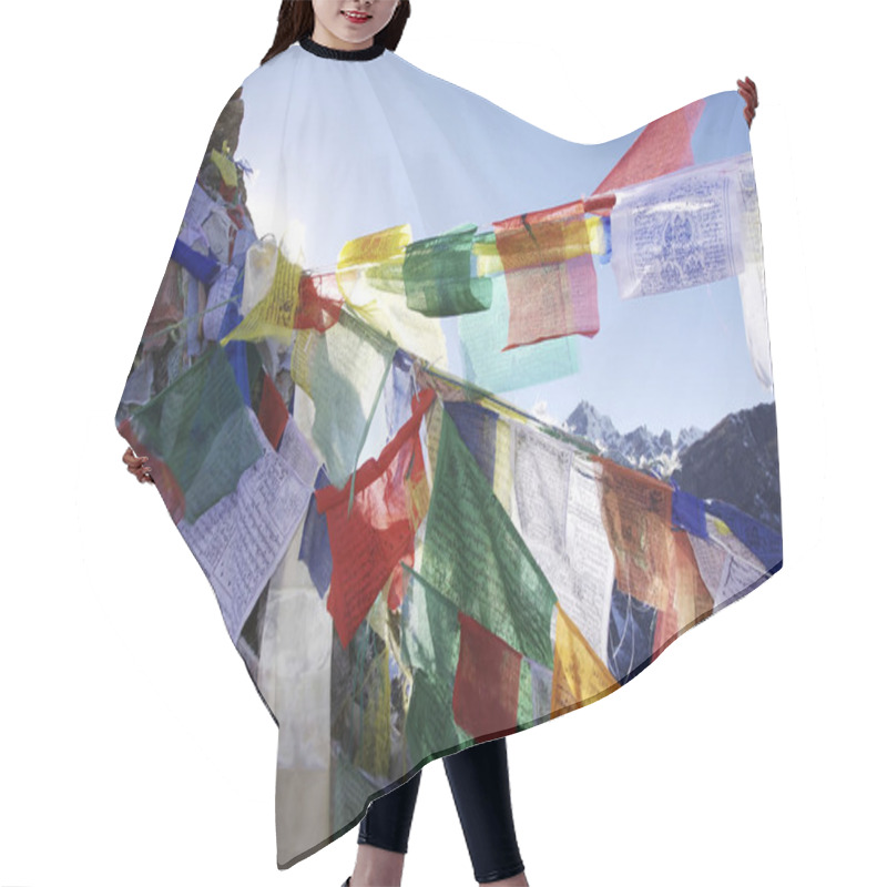 Personality  Prayer Flags Of Tibet Close Up Shot  Hair Cutting Cape