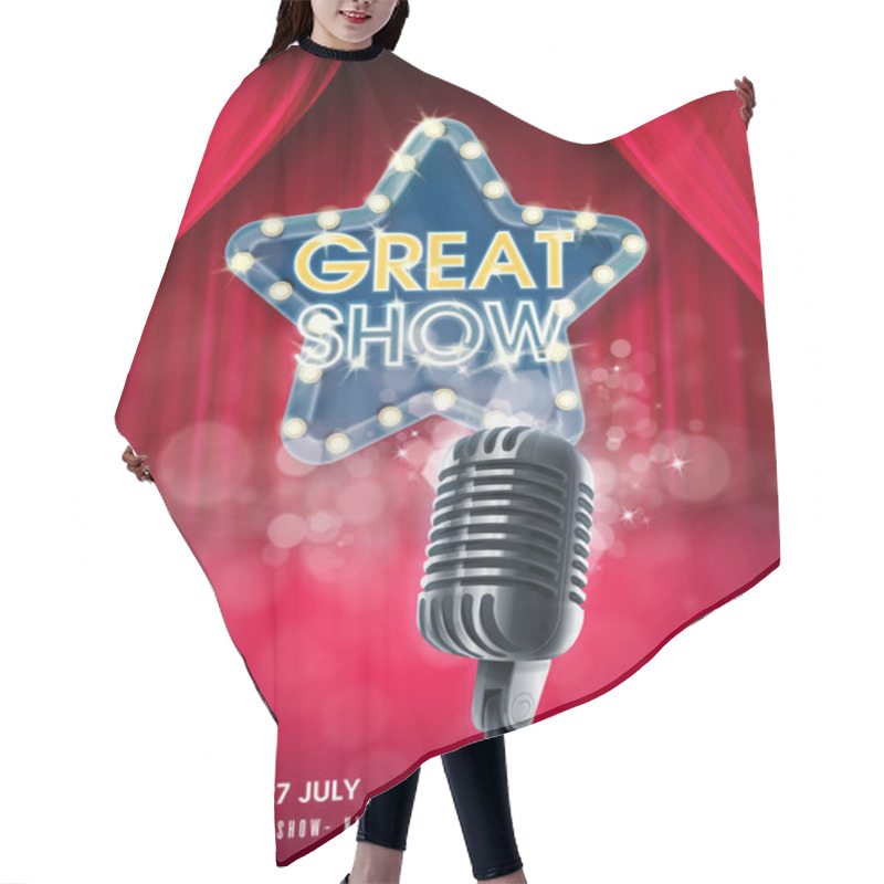 Personality  Great Show Banner With Retro Microphone, Vector Illustration Hair Cutting Cape