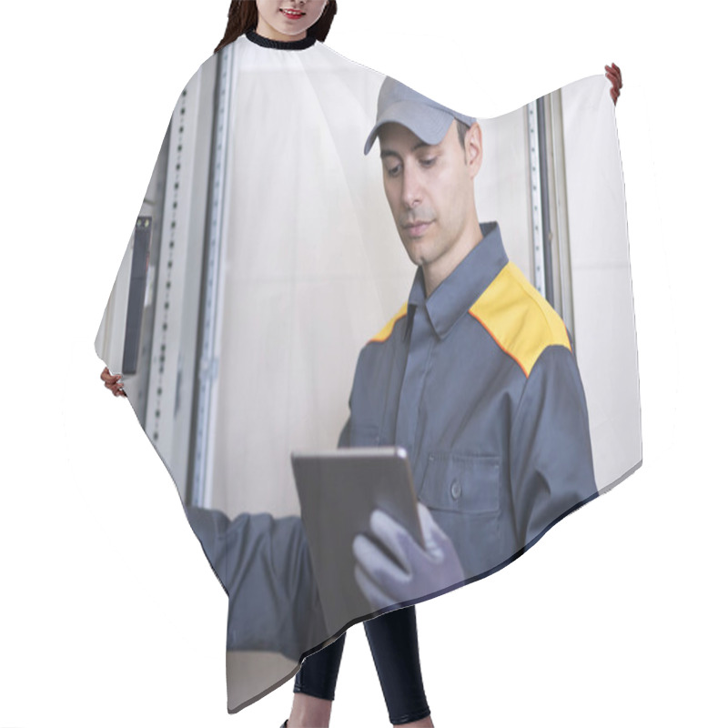 Personality  Portrait Of An Electrician At Work Hair Cutting Cape