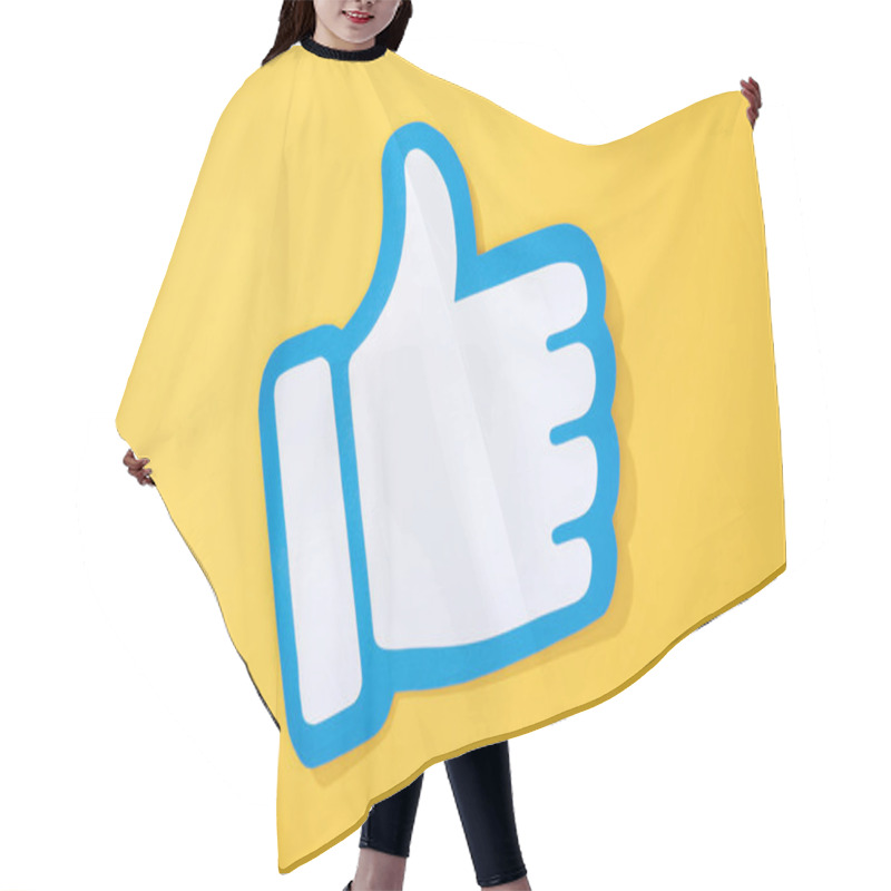 Personality  Top View Of White Paper Hand With Thumb Up On Yellow Background Hair Cutting Cape