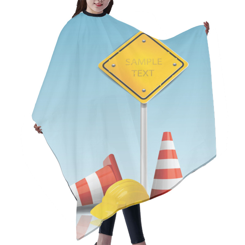 Personality  Traffic Cones And Yellow Sign With Hard Cap Hair Cutting Cape