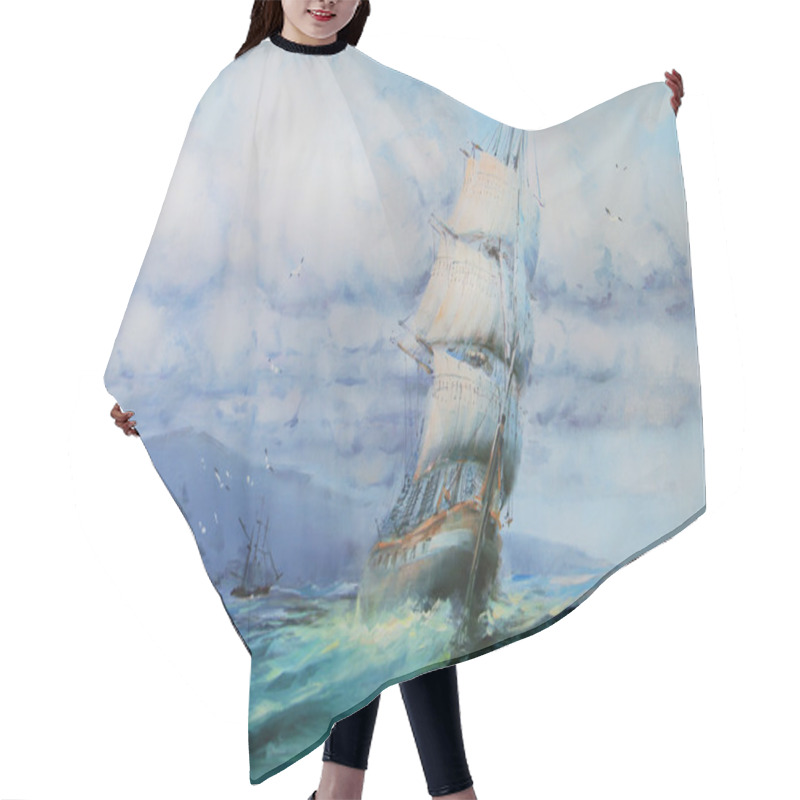 Personality  Large Sailboat.Sea Painting. Hair Cutting Cape